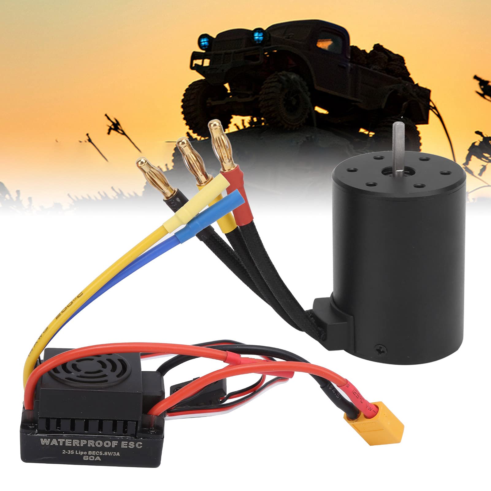 Juego de motor sin escobillas RC, 60A ESC sin escobillas + Motor sin escobillas a prueba de agua 4500KV 1/8 1/10 Accesorio de camión RC