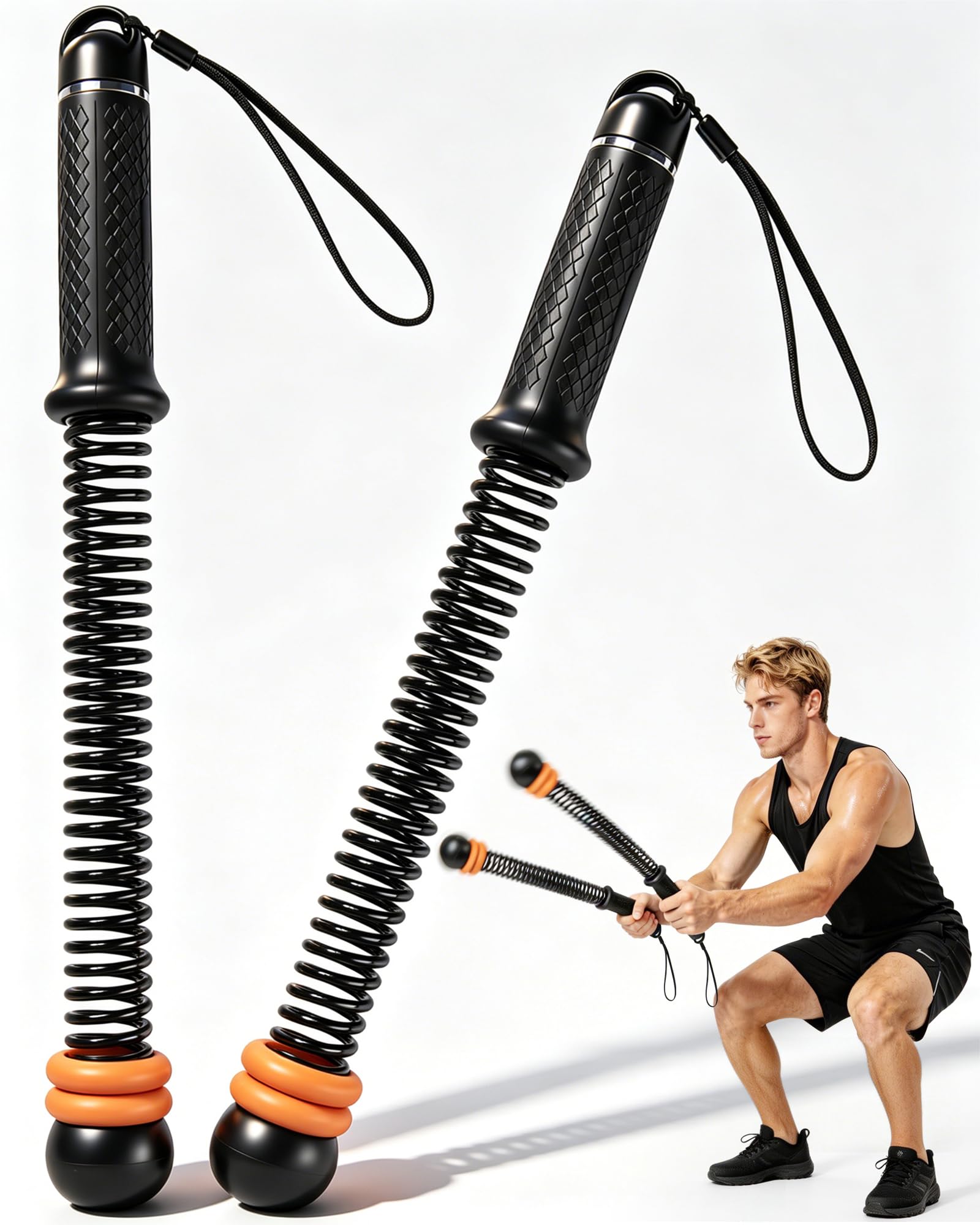 YOSE Ropeless Battle Ropes, 3rd Gen Upgraded Cordless Battle Ropes Adjustable Weight Portable Low Impact Training Equipment For Home Gym HIIT Strength Workout (Black)
