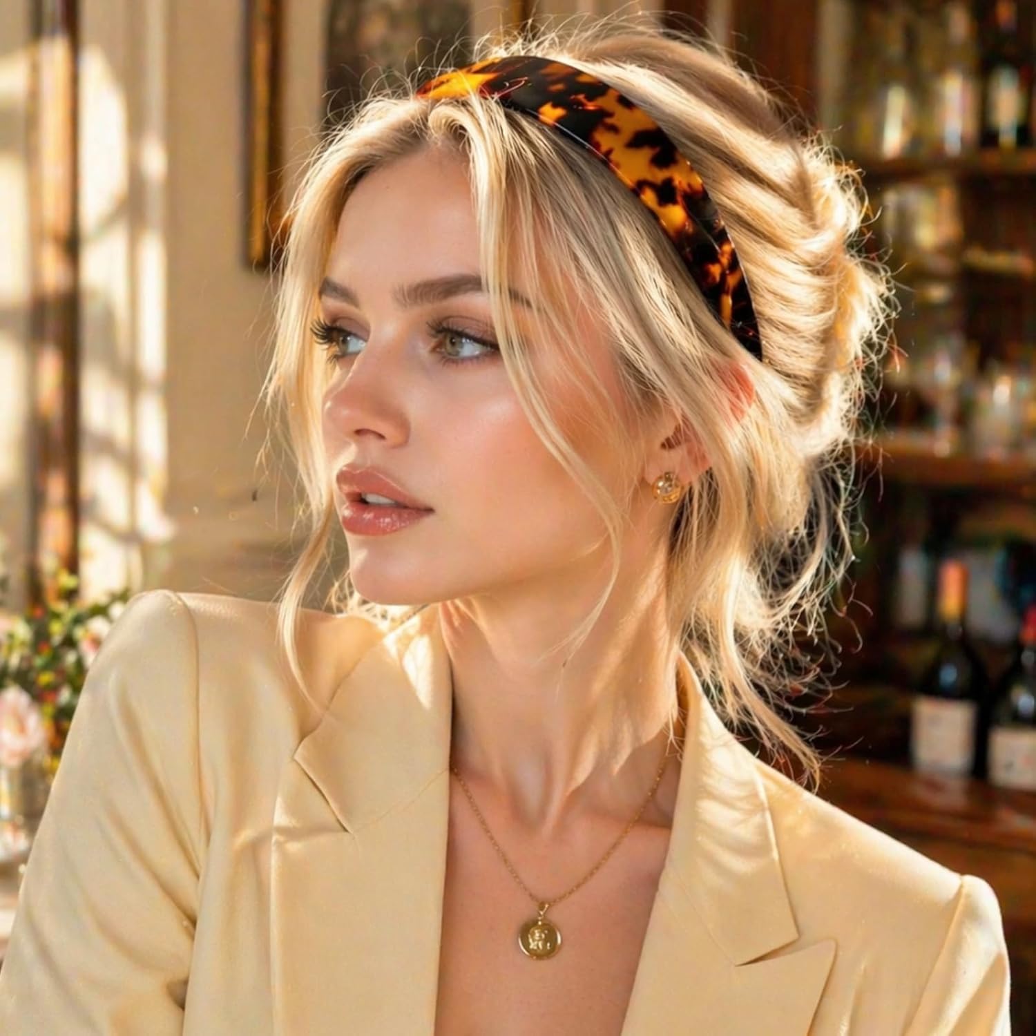 Tortoise Shell Headband, Thick Headbands for Women No Slip Versatile Head band 100% Cellulose Acetate Retro 1.53in Handmade Wide Headband with Teeth