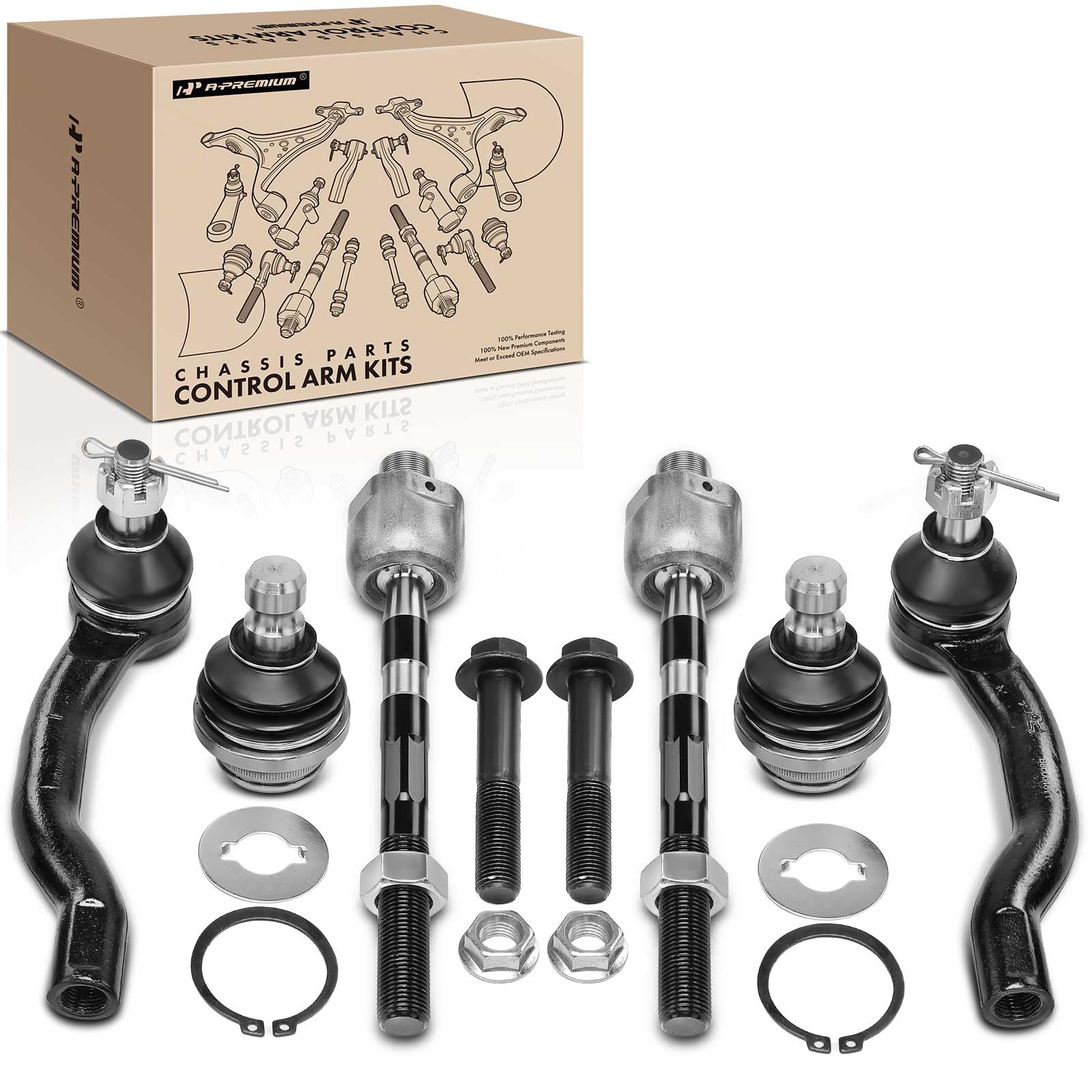 8Pcs Front Upper Control Arms Ball Joints Tie Rods Kit For