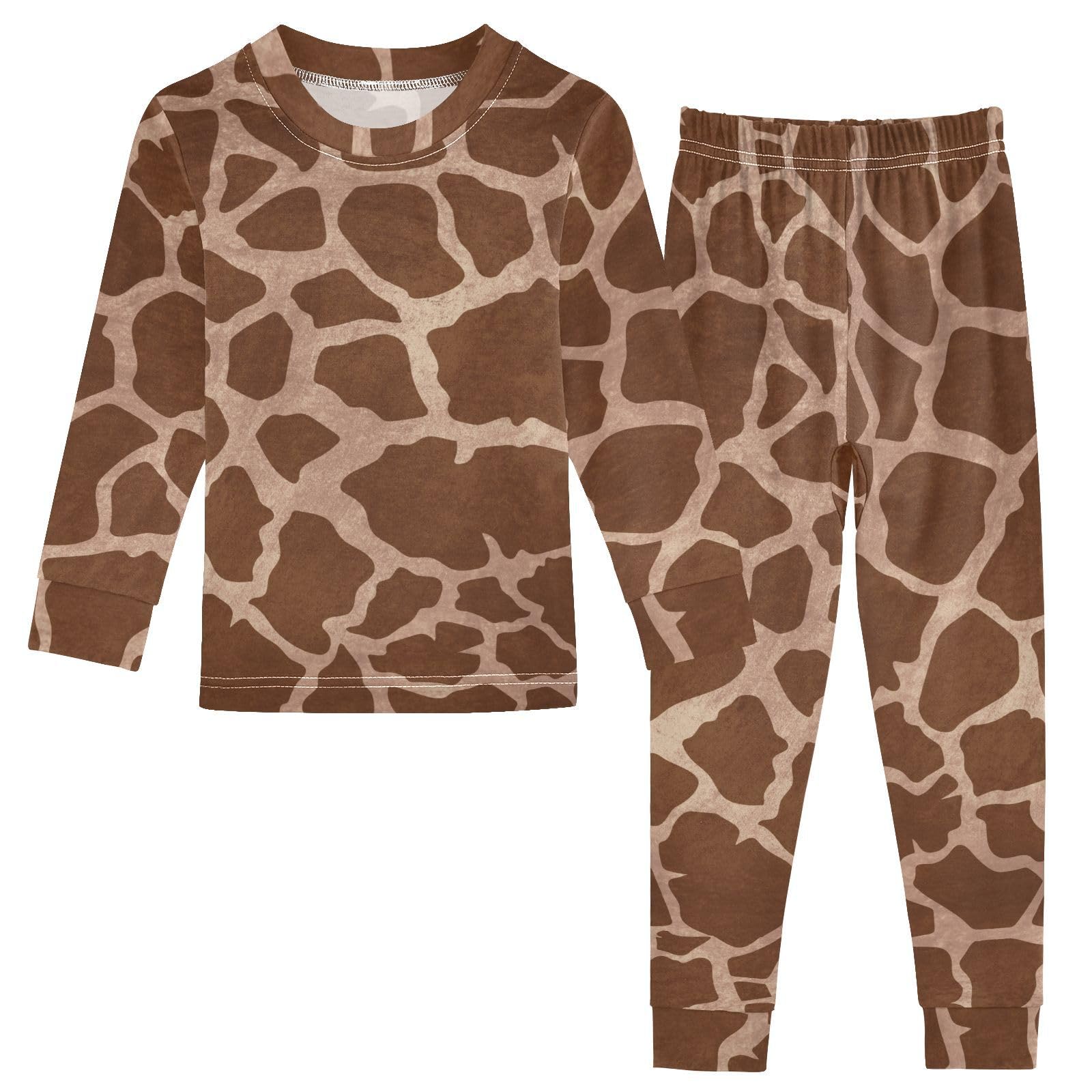 JHKKU Giraffe Print Pajamas Set Cotton 2 Piece Soft Comfy Pjs Long Sleeve Lounge Sleepwear 4T