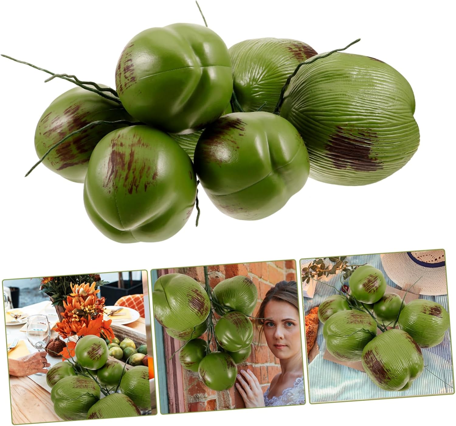 1 Bunch Artificial Coconuts Simulation Prop Lifelike Faux Fruit Decoration for Home Table Kitchen Tropical Party Craft Model