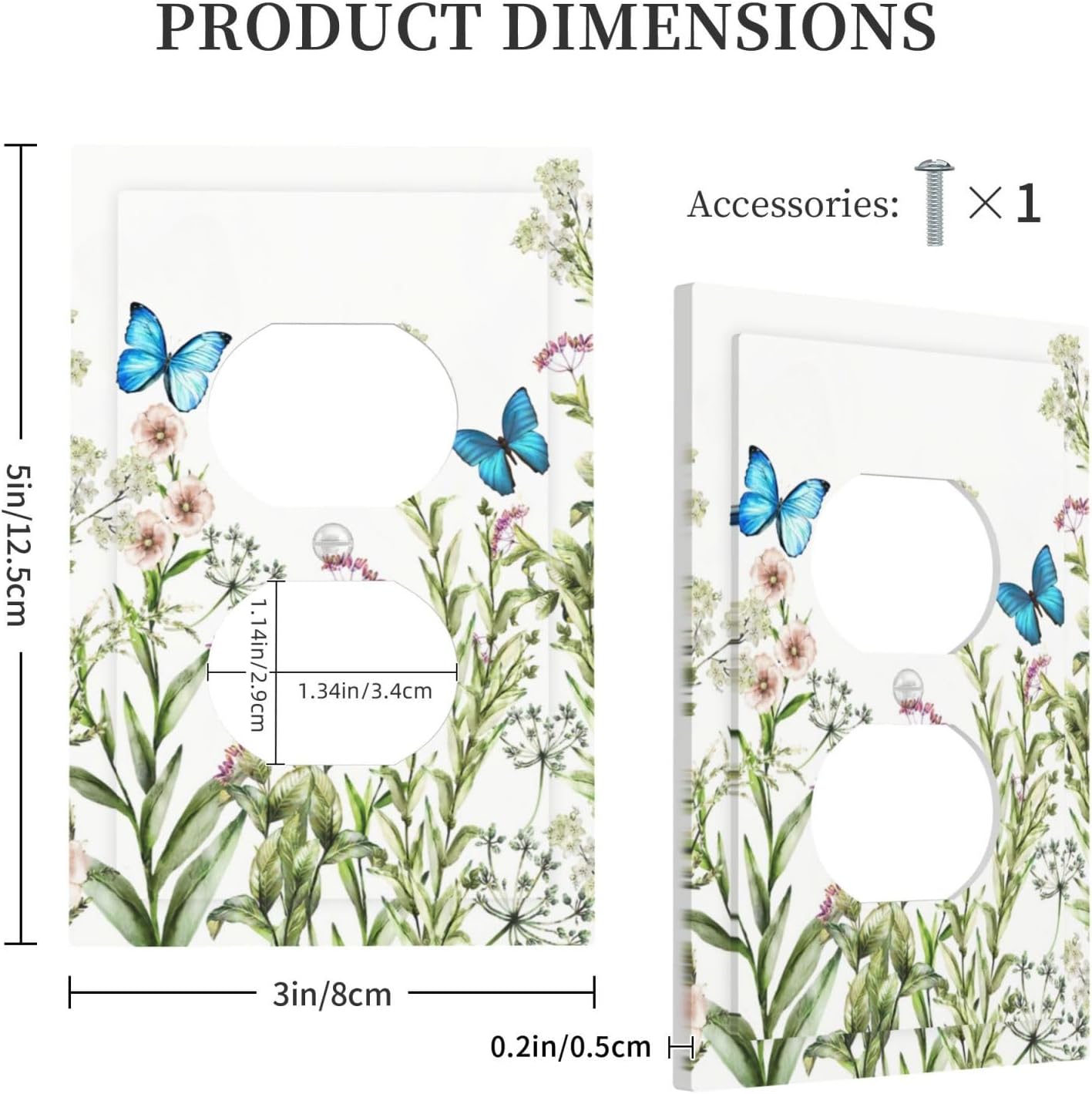 Floral Butterfly Light Switch Cover Outlet Covers Country Vintage Colorful Flower Decorative Wall Plate Switchplate Receptacle Faceplate for Bathroom Bedroom
