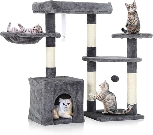Árbol para gatos de interior, torre para gatos de 33 pulgadas con postes rascadores, condominio para gatos de varios niveles con hamaca, perca,