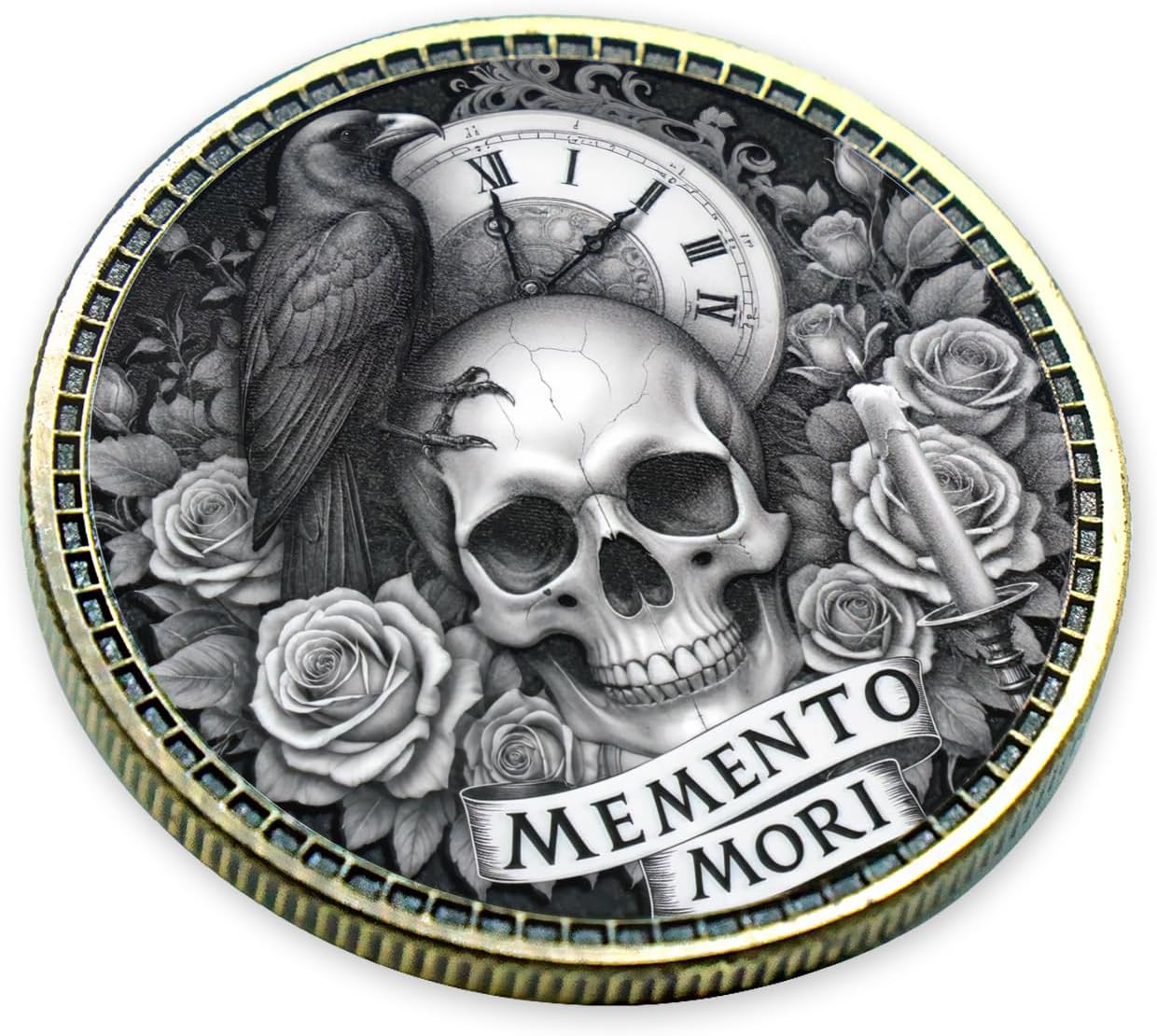 Unique Memento Mori Challenge Coin, 3D Hourglass Skull Medallion EDC Reminder Token Stoicism Gift for Daily Motivation Life Inspiration