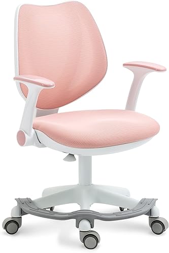 HOMEFUN Silla de escritorio para niños, sillas de computadora con reposabrazos y reposapiés para niños y niñas, bonita malla ergonómica con altura