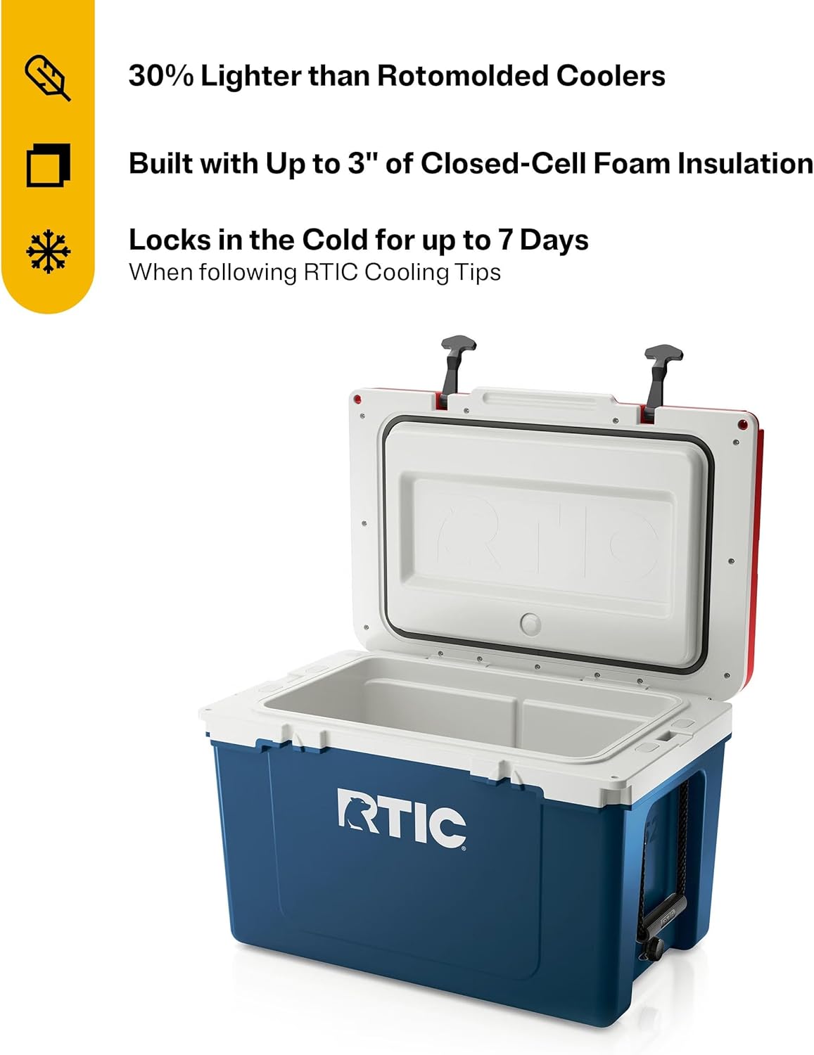 RTIC Ultra-Light Hard Cooler Insulated Portable Ice Chest Box for Beach, Drink, Beverage, Camping, Picnic, Fishing, Boat, Barbecue, 30% Lighter Than Rotomolded Coolers