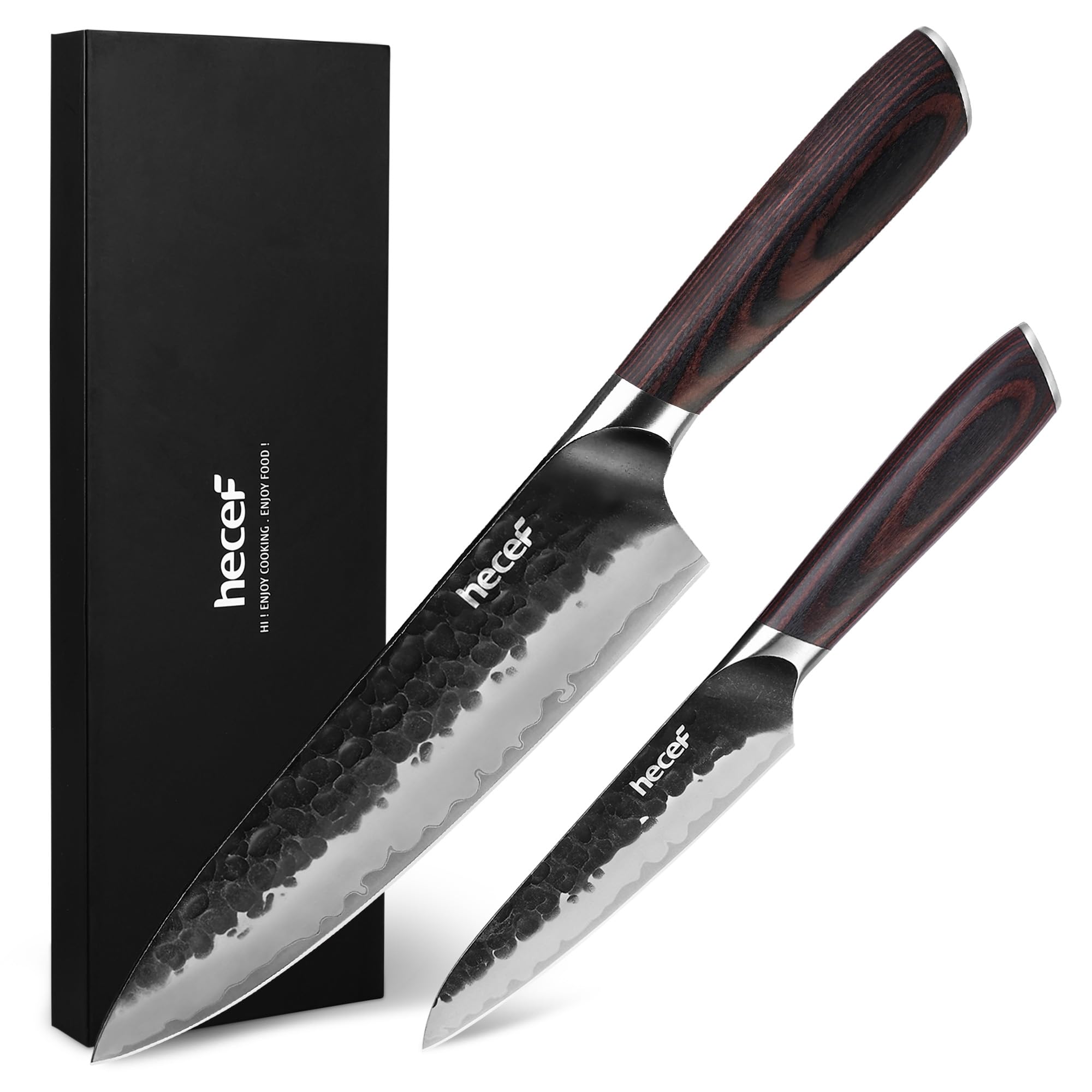 hecef Professional 2-Piece Japanese Chef Knife Set, High Carbon Steel Blades with Ergonomic Pakkawood Handles – Ultra Sharp Edge for Daily Kitchen Tasks