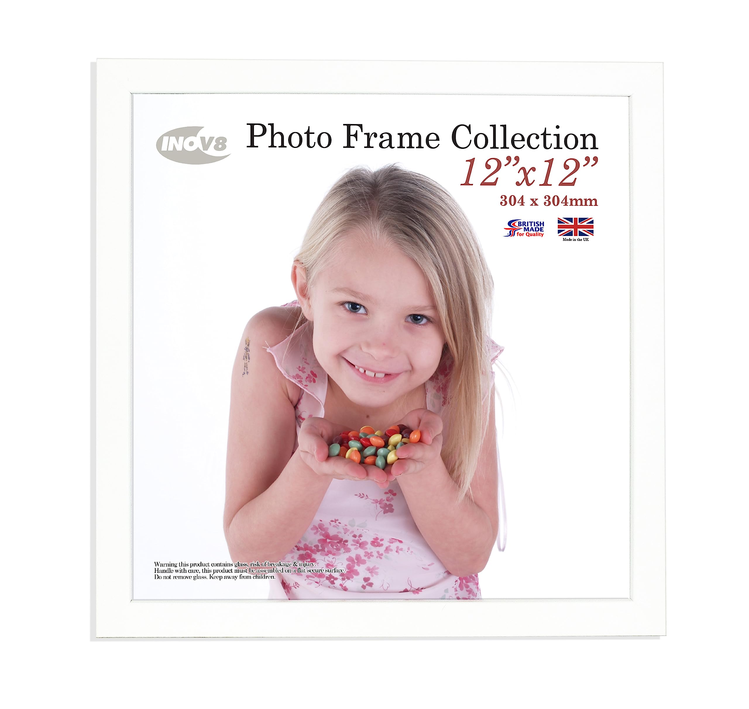 Inov8 British Made Real Wood Picture/Photo Frame 12x12" Inch(30x30cm) - Auckland 20mm Pine White