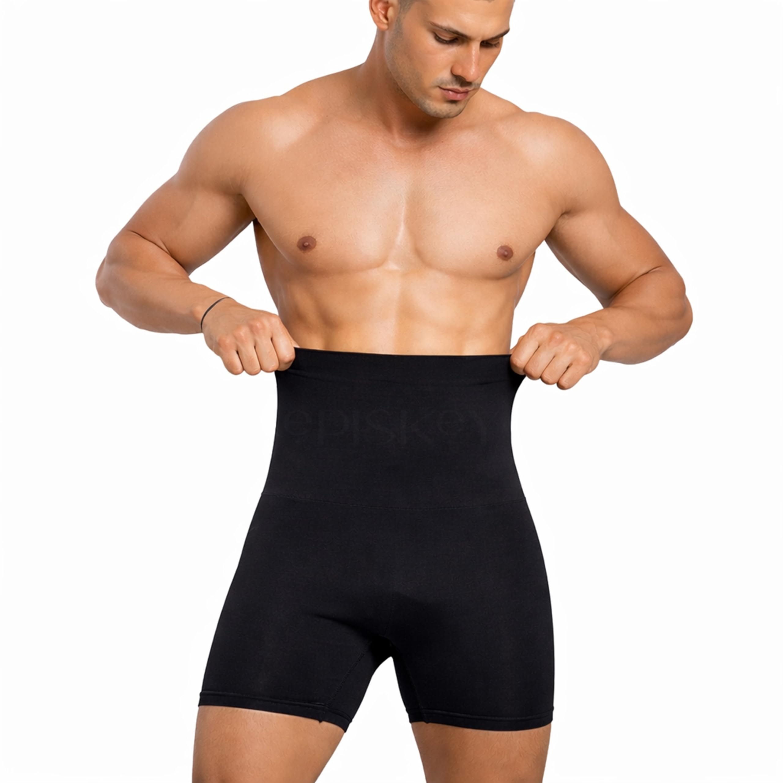 Episkey Modal Men Tummy Control Seamless Shorts High Waist Slimming Underwear Body Shaper Belly Girdle Boxer Stomach Fitness for Exercise & Workout Briefs Black, Free Size