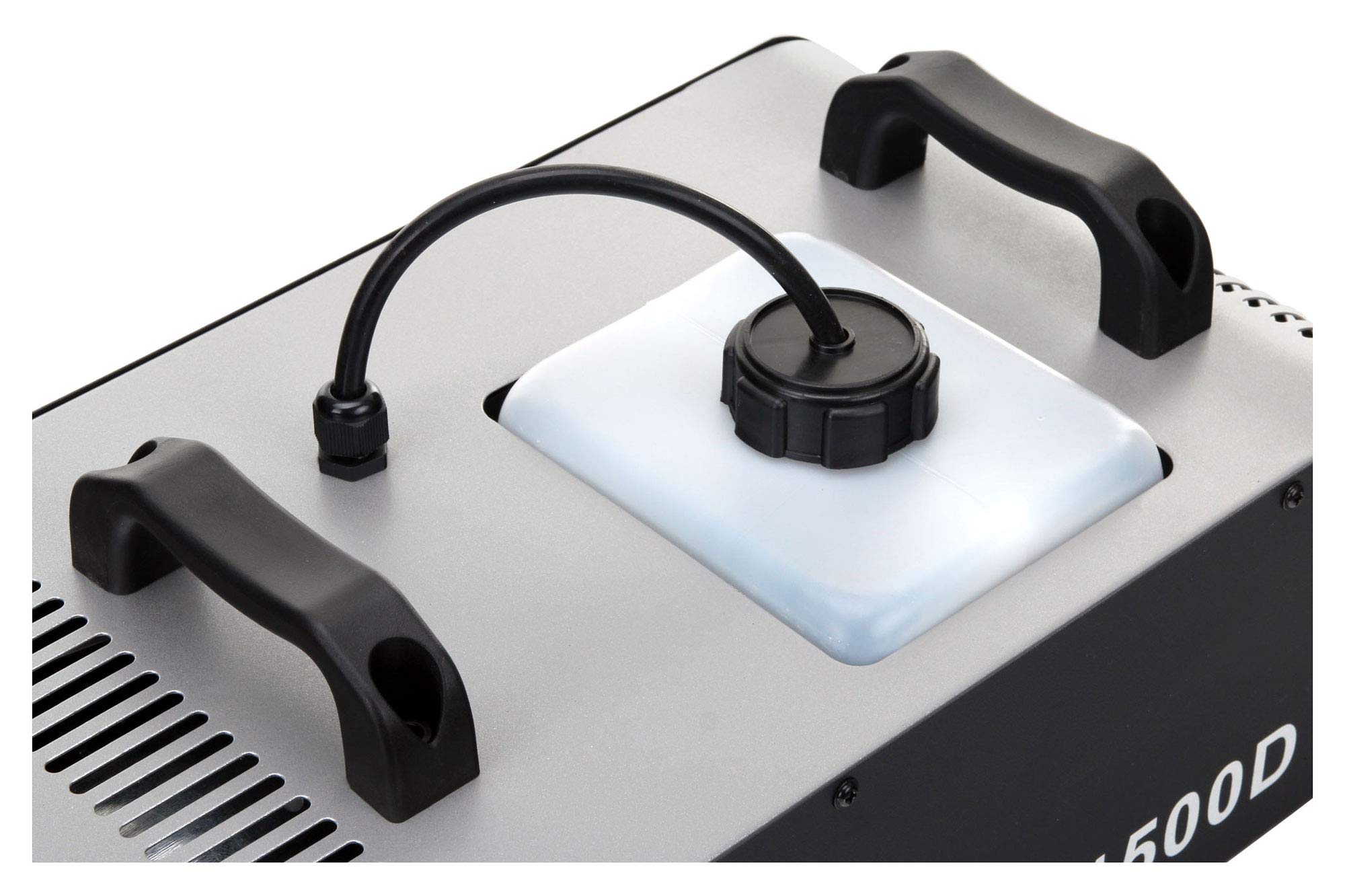 Showlite SN-1500D DMX Nebelmaschine mit Timer und Fernbedienung (1500W, 560m³ Nebelausstoß/min, 12 Min. Aufwärmzeit) silber