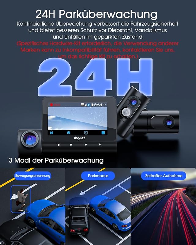 Avylet 5K autós fedélzeti kamera 3 csatornás GPS Wi-Fi 4K+1080P éjszakai látás 512 GB