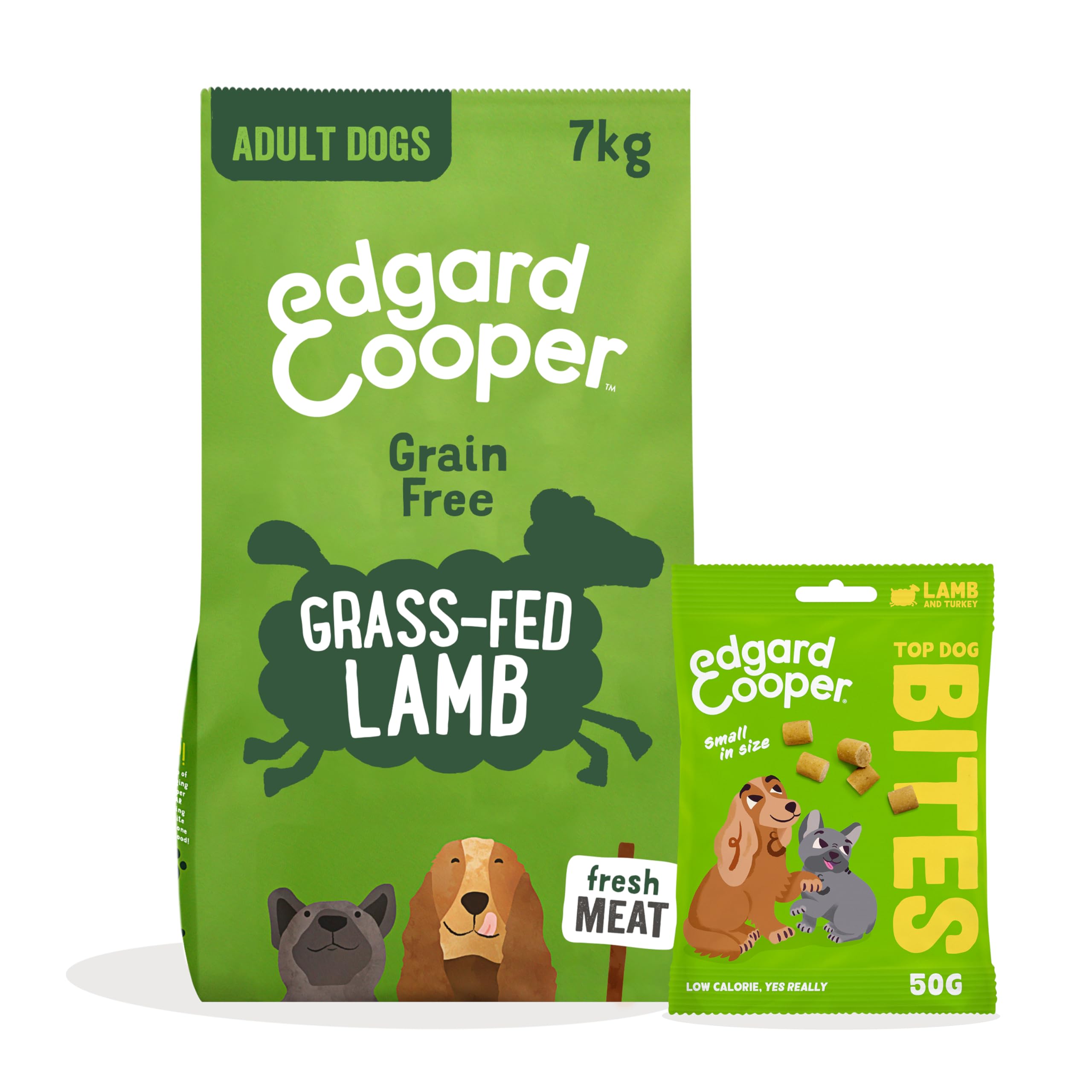 Edgard & Cooper Cibo Secco per Cani Adulto Agnello Grain Free 7kg + Bocconcini per Cani all’Agnello 1x50g - Pacco Crocchette & Snack