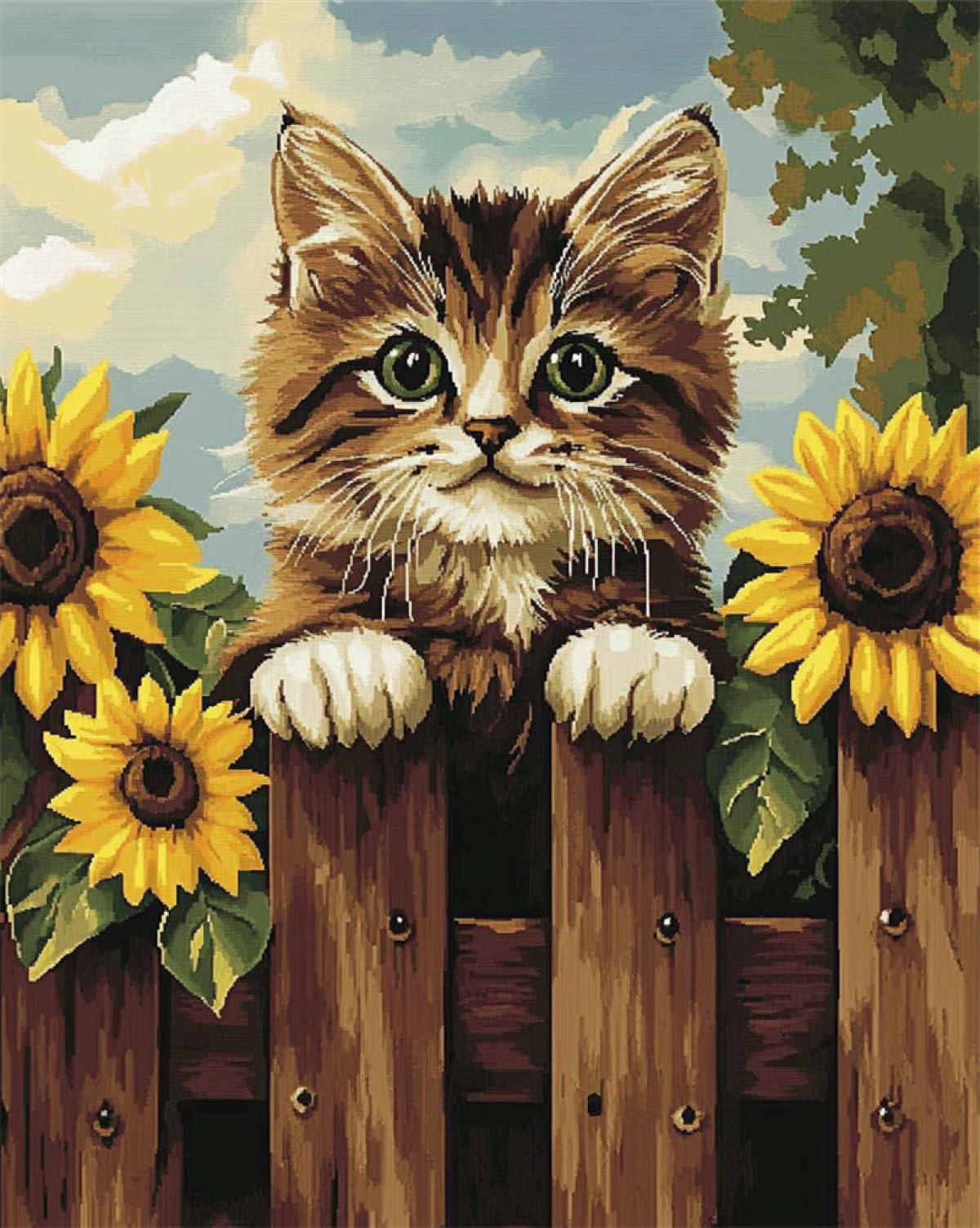 11CT Animal Kit De Punto De Cruz Con Estampado Gatos Y Flores Kits De Punto De Cruz Para Adultos，Juego De Bordado Estampado Preimpreso，Kit De Manualidades Para Bricolaje，Decoración De 80x100cm
