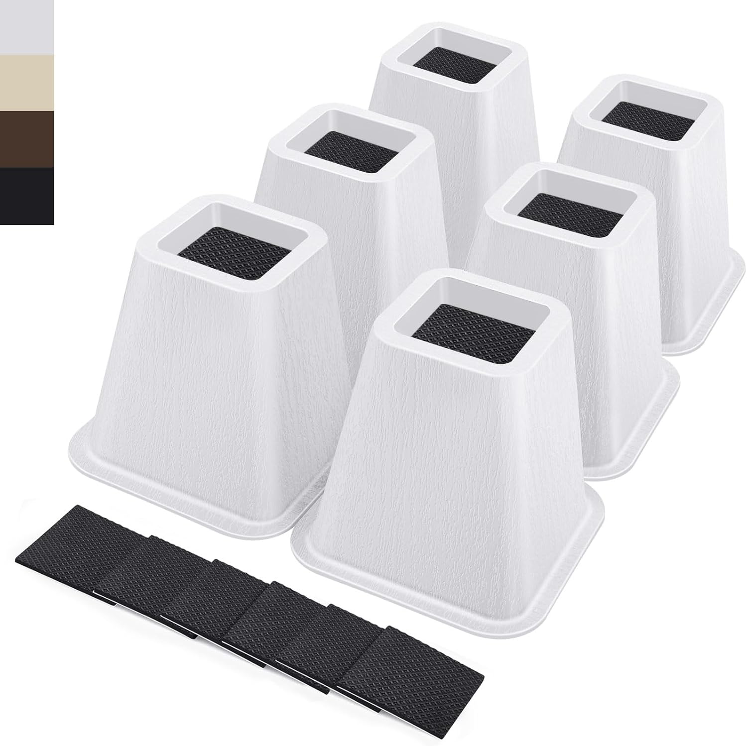 6 Inch Heavy Duty Bed Risers, Furniture Risers for Desk, Chair, Table or Sofa, Couch Lift Risers, Supports up to 2200 lbs per Leg(6 Pack White) White 6 IN - 6 pack