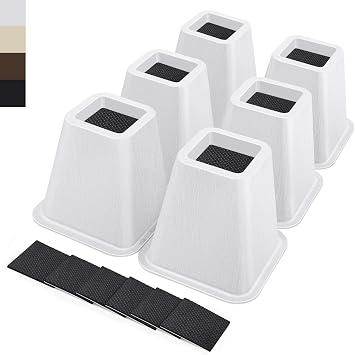 ANNKUT 6 Inch Heavy Duty Bed Risers, Furniture Risers for Desk, Chair, Table or Sofa, Couch Lift Risers, Supports up to 2200 lbs per Leg6 Pack White