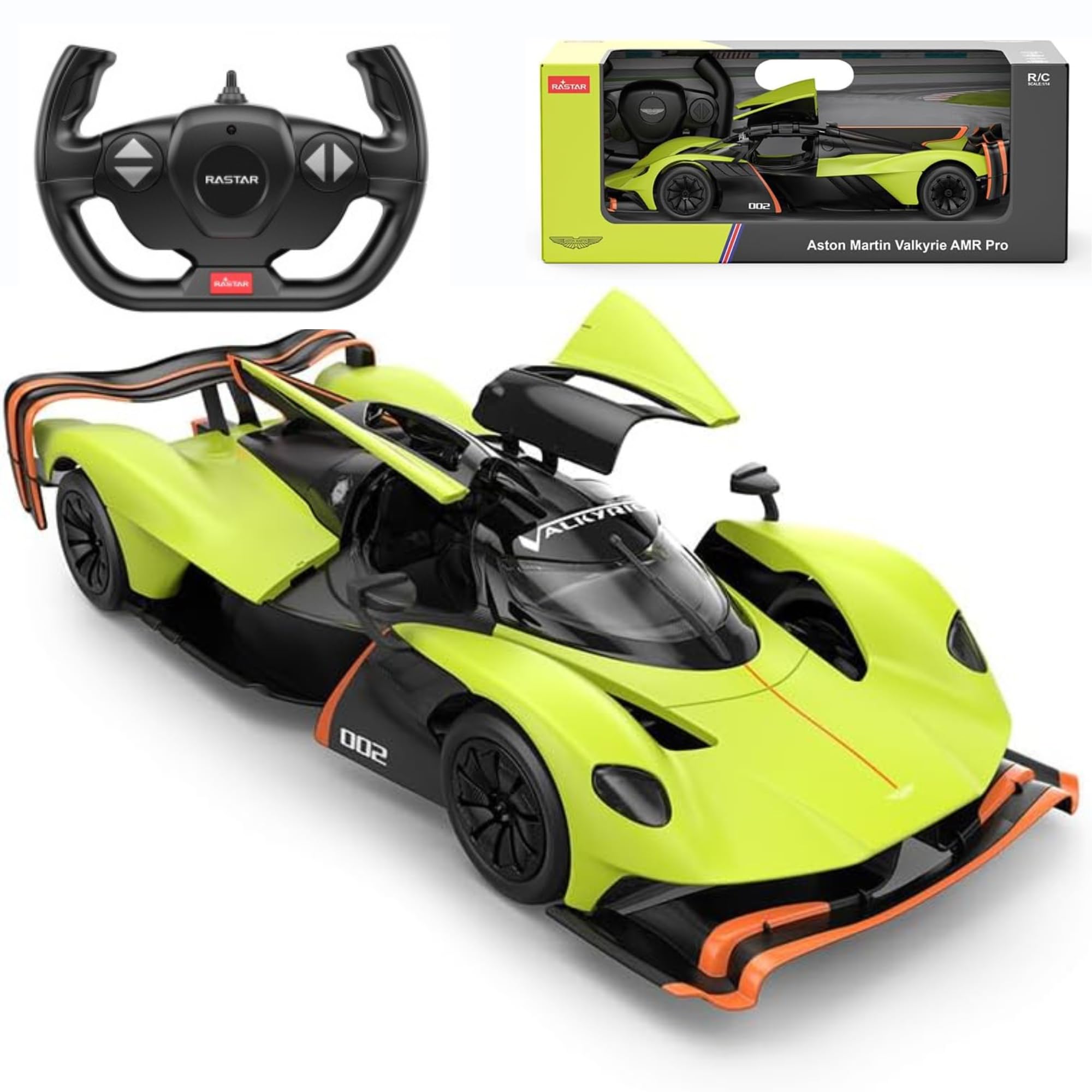 Aston Martin Valkyrie AMR Pro - Macchina telecomandata, scala 1:14, con licenza ufficiale, colore: verde chiaro, perfetta auto radiocomandata su strada, per ragazzi e ragazze