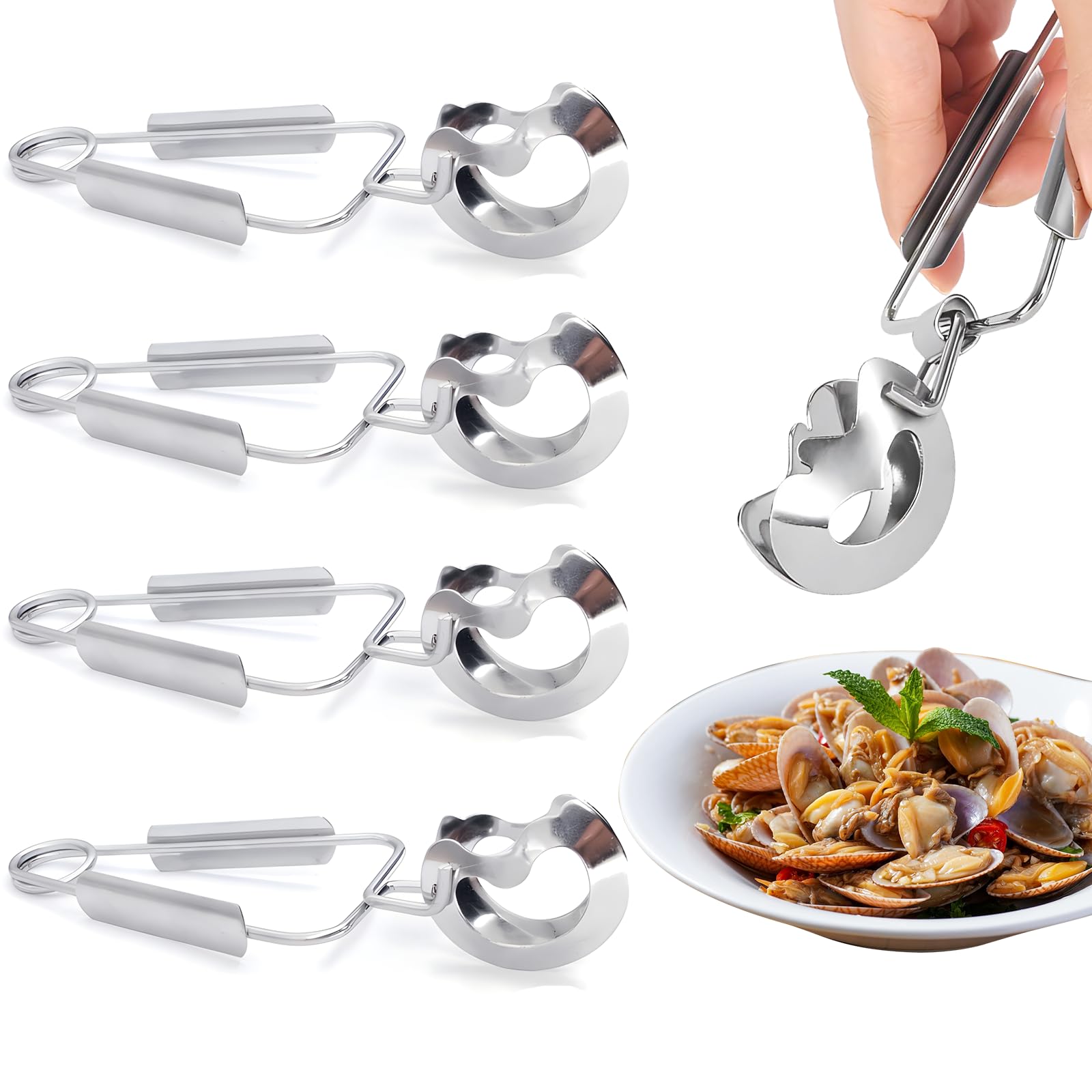 Mohito Silver 4Pcs Stainless Steel Snail Escargot Tongs Kitchen Food Tongs Serving Tong Clamp Kitchen Utensil Non-Slip Food Tongs Cooking Tool Seafood Fork Picks Bbq Tableware For Home Restaurant Cooking Serving