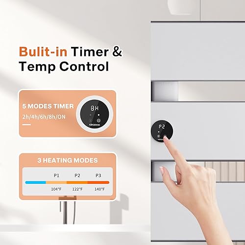 Miniatura 4 de K&KALONZO Calentador de toallas eléctrico, 18.35 pulgadas de ancho x 22.8 pulgadas de alto, calentador de toallas de pared con temporizador