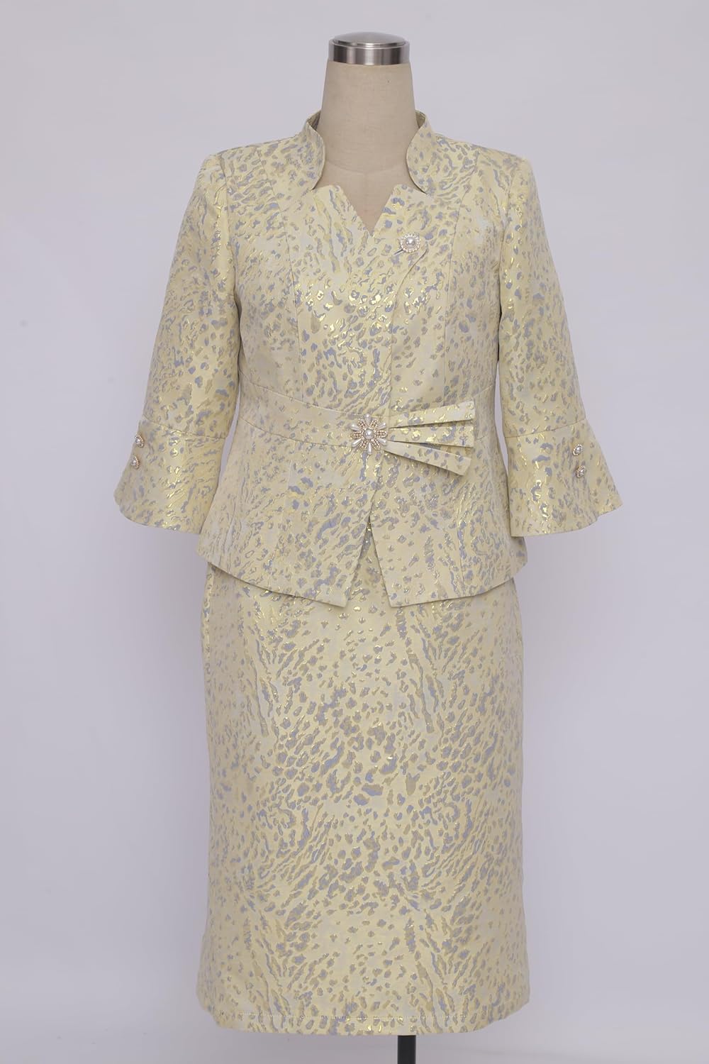 Women's Church Suits 2 Piece Jacquard Embroidery Dress Set for Formal Occasions, Wedding, Church Services