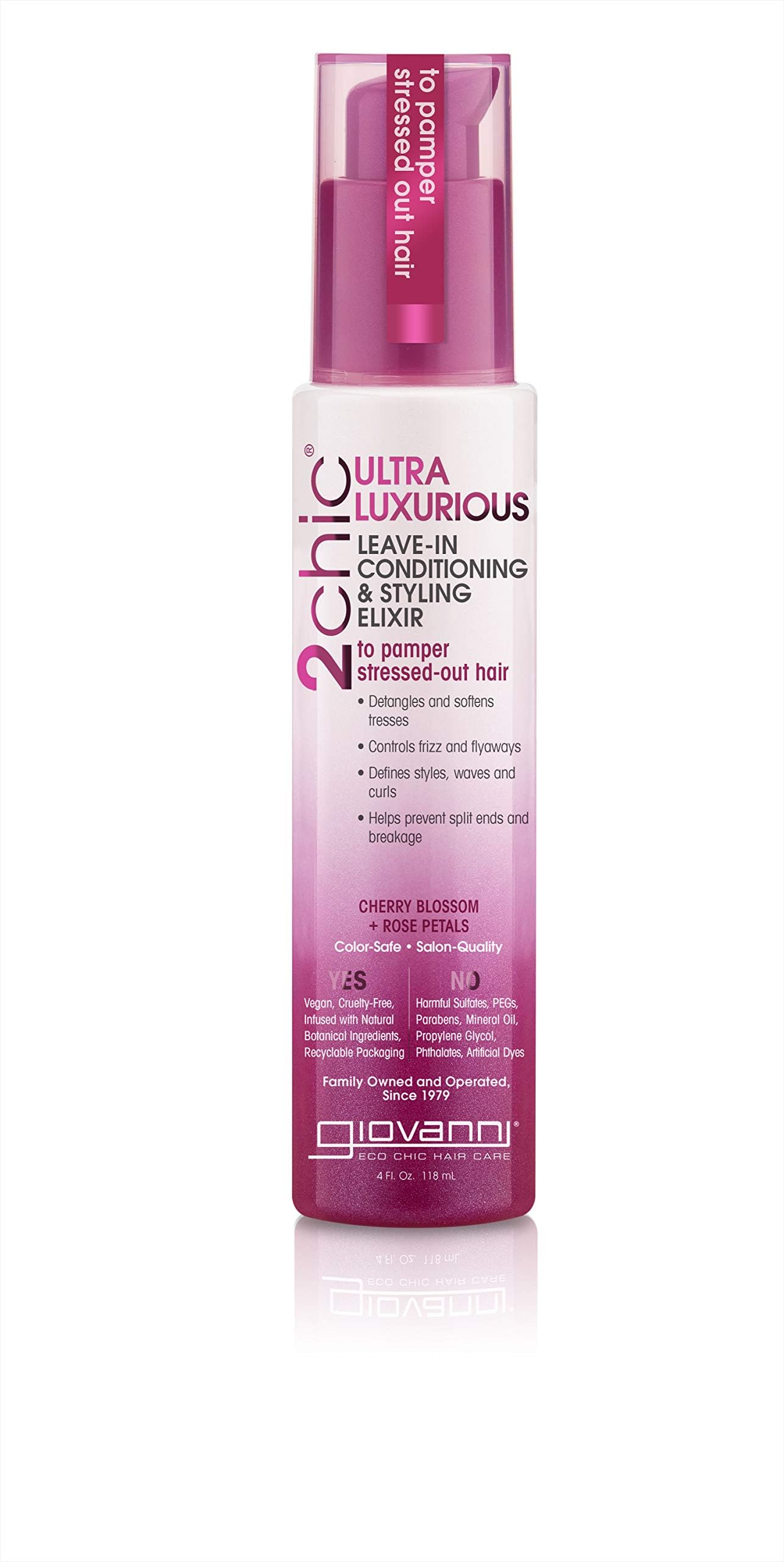 Chic Ultra-Luxurious Leave-in Conditioning and Styling Elixir with Cherry Blossom and Rose Petals, 4 fl. oz.
