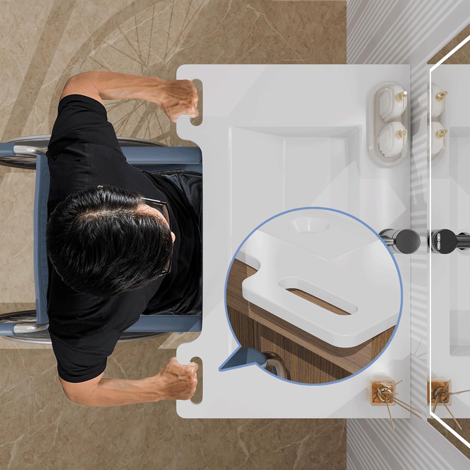 GESIPOR Bathroom Vanity Sink Ada Compliant with Engineered Wood Cabinet Wall-Mount Stone Resin Floating Vanity Modern Hand Support for Elderly, Seniors, Handicap & Disabled