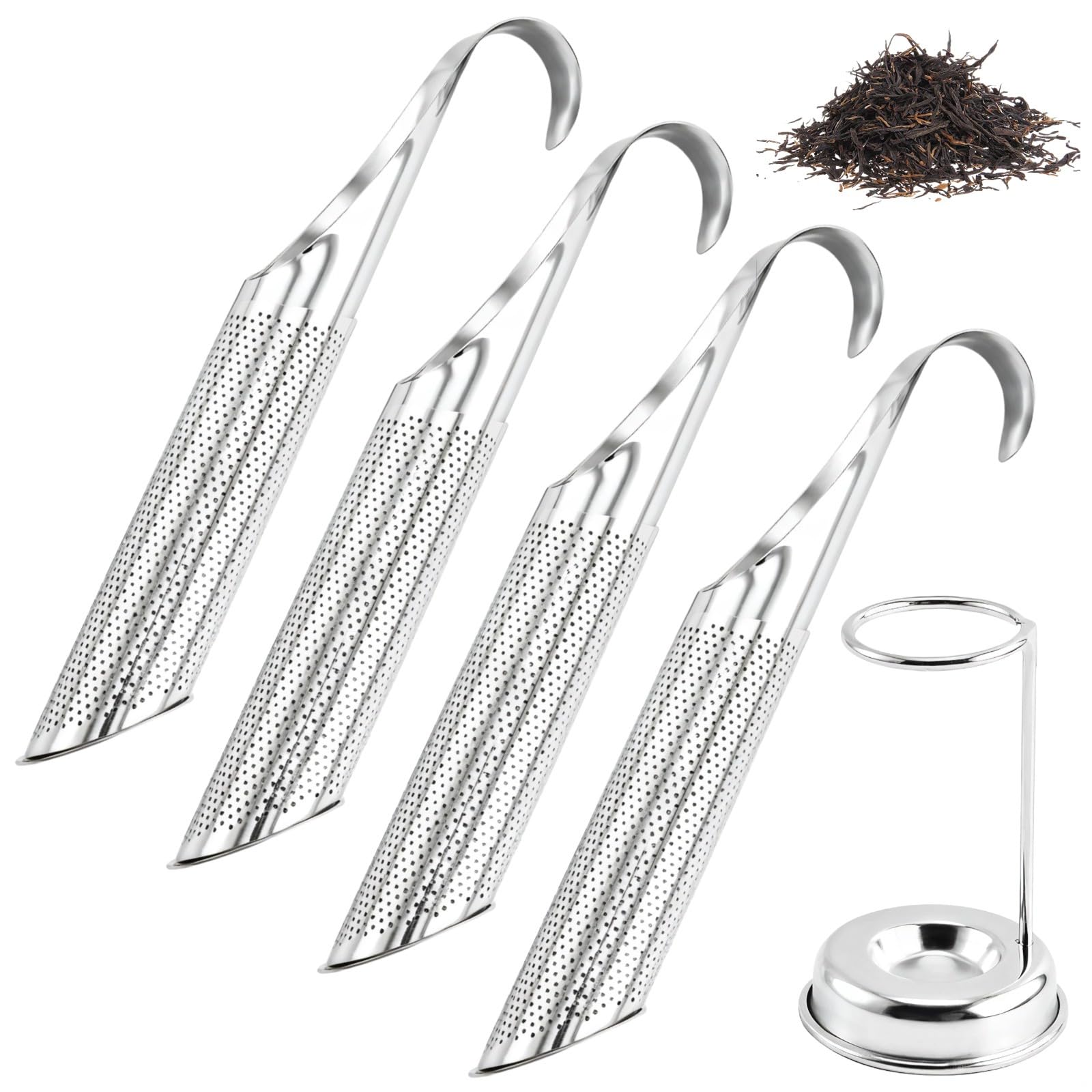 304 Stainless Steel Tea Diffuser Set of 4, Tea Strainers with Hooks, Dishwasher-Safe, Versatile for Home and Travel