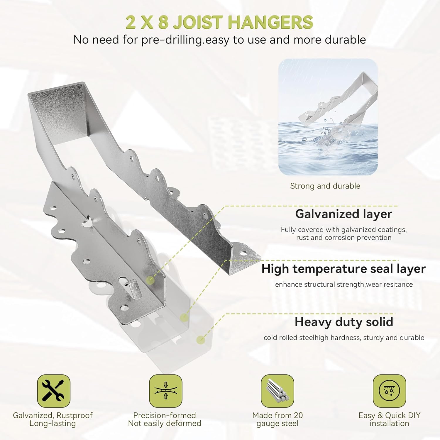 50 pcs 2x8 Joist Hanger,LU28 20 Gauge Galvanizing Face Mount Joist Hangers for Wood,Hurricane Tie for Rafter Fits Truss Connectors Rafter Hangers 2x8 Great for Floor Deck and Ceiling Joists