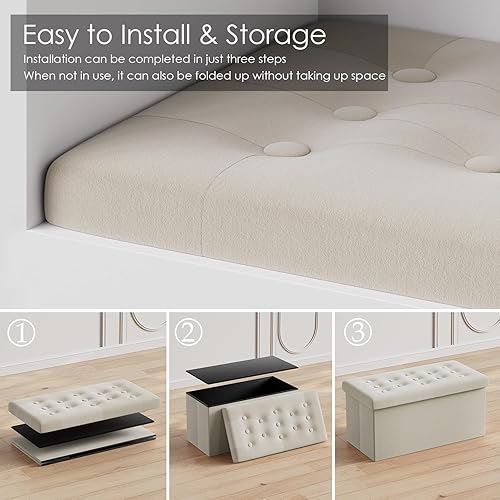 Miniatura 4 de PRANDOM Otomana extra grande con almacenamiento 1 unidad Taburete plegable de lino pequeño con tapa para sala de estar, dormitorio, mesa auxiliar,