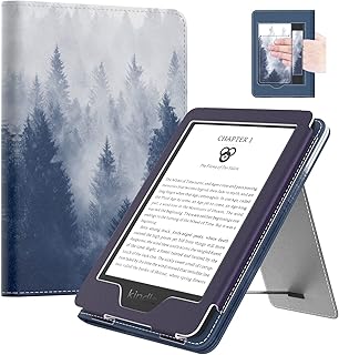 MoKo Case Fits All-New 6" Kindle (11th Generation, 2022 Release)/ Kindle (10th Gen,2019)/Kindle (8th Gen, 2016), Ultra Lightweight PU Shell Cover with Auto Wake/Sleep for Kindle 2022, Gray Forest