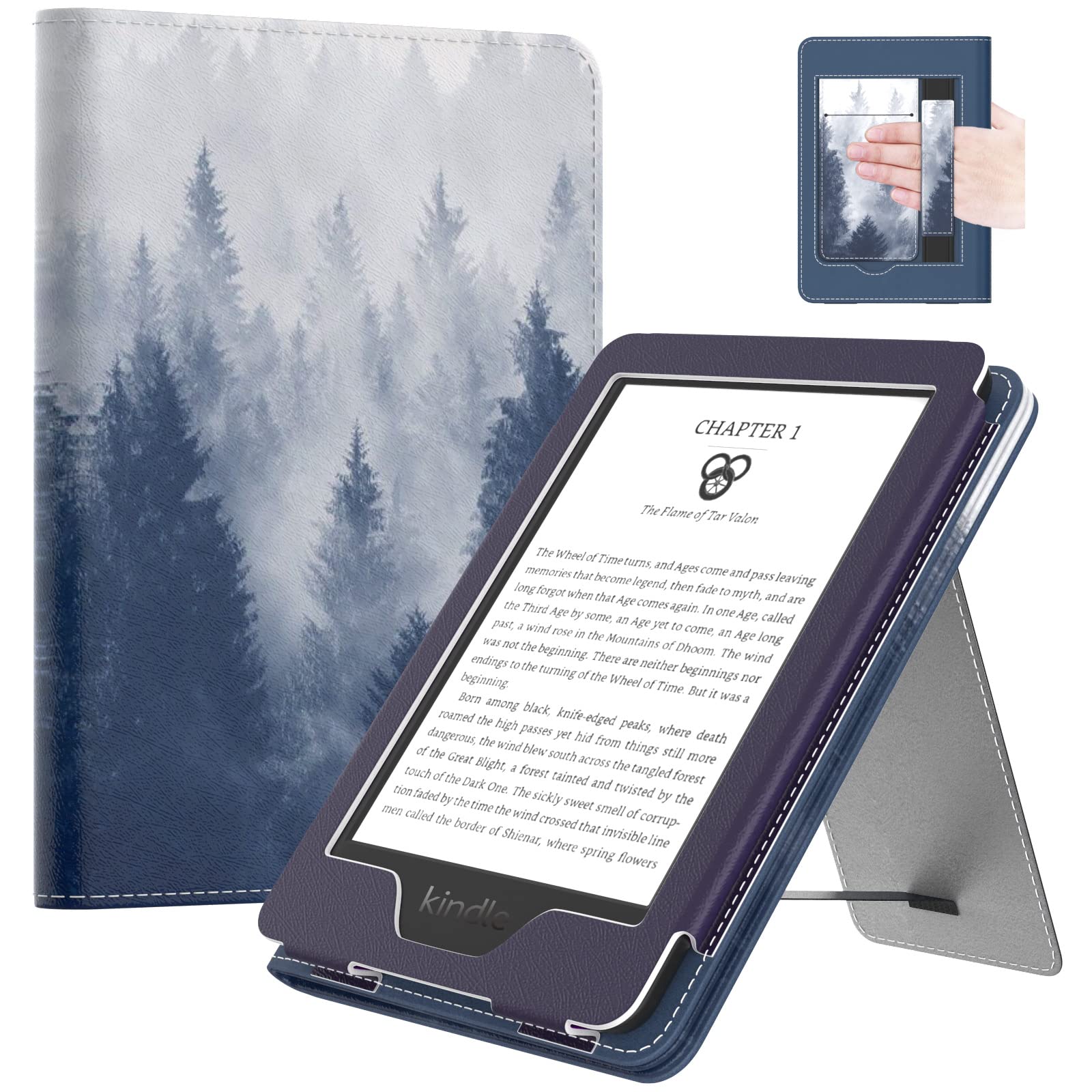 MoKoCase for All-New 6" Kindle(11th Generation, 2024/2022 Release)/(10th/8th Gen, 2019/2016), Ultra Lightweight PU Shell Cover with Auto Wake/Sleep for Kindle 2024, Gray Forest