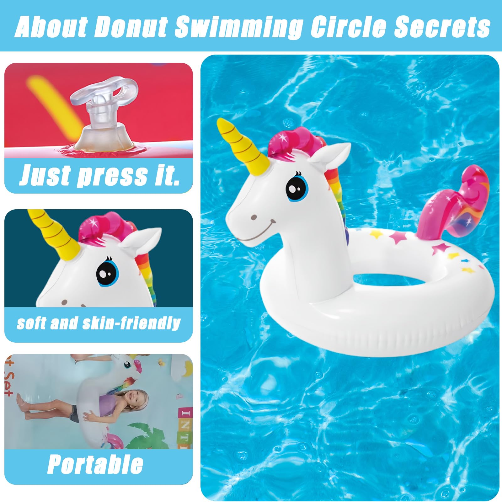 YAAVAAW Inflatables Swimming Ring Rubber Rings for,Cute Unicorn Inflatable Swim Rings Pool Floats Tube,Inflatable Pool Ring Toy Floaties for Beach Summer Party Water Sport - Image 3