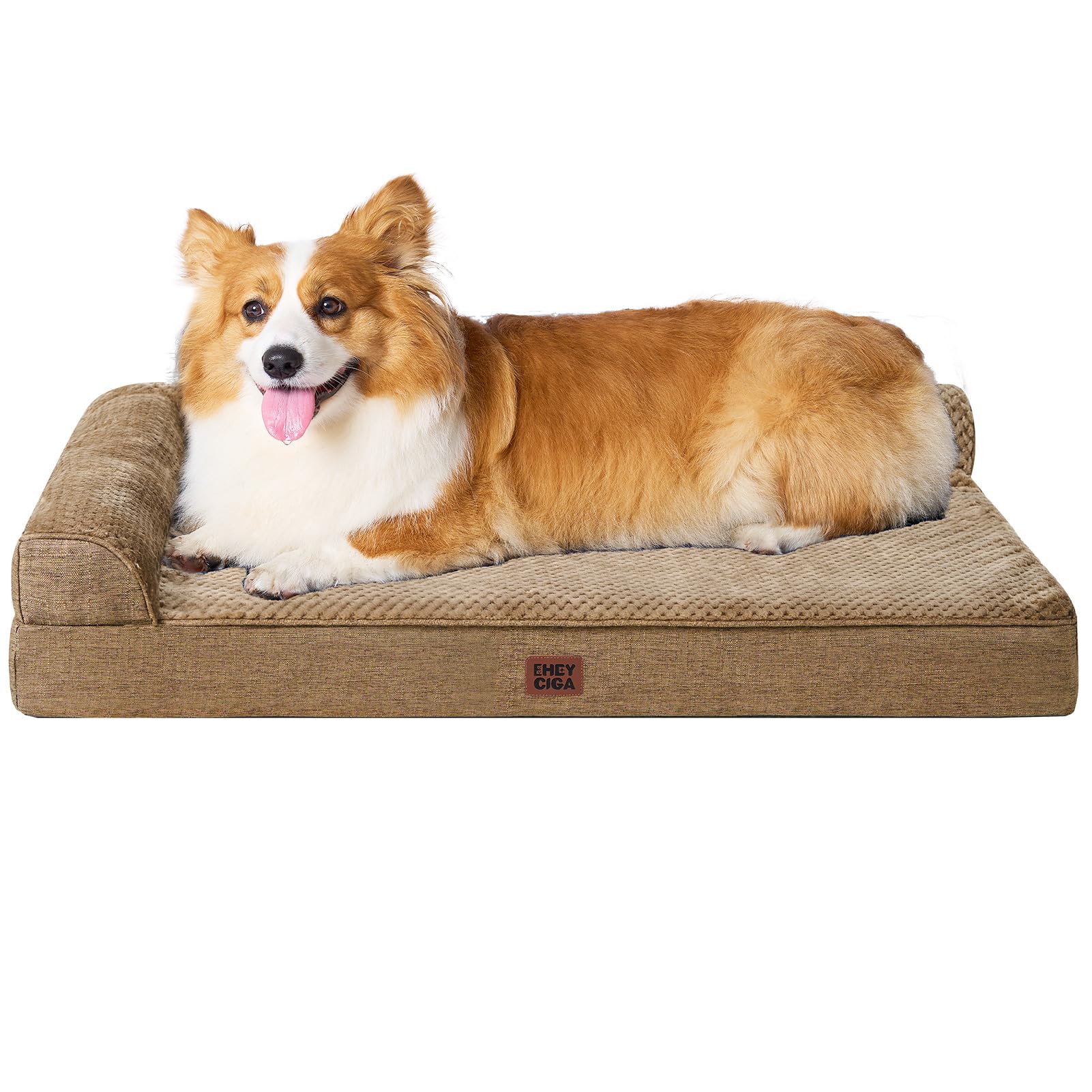 EHEYCIGA Large Dog Bed Memory Foam for Crate, Orthopedic Dog Bed Large Size Dogs with Washable Removable Cover, Waterproof Pet Sofa Couch with Nonskid Bottom, 35x22x6, Camel