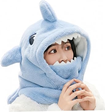 Shark Hat, 3 in 1 Beanie Hat, Plush Ski Mask with Full Face Cover, Cute Animal Ski Helmet Cover Hood for Winter, Blue