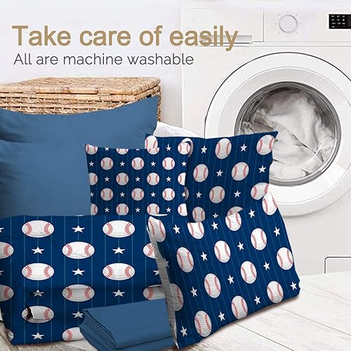 Miniatura 6 de BlessLiving - Juego de edredón de tamaño individual en una bolsa, diseño de béisbol en color azul marino para niños y adolescentes, juego de edredón