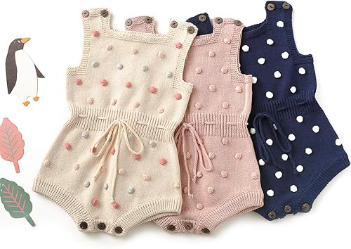 Vista 3 de Simplee kids Mameluco Kint para bebé, sin mangas, con pompones, para recién nacido, para niña
