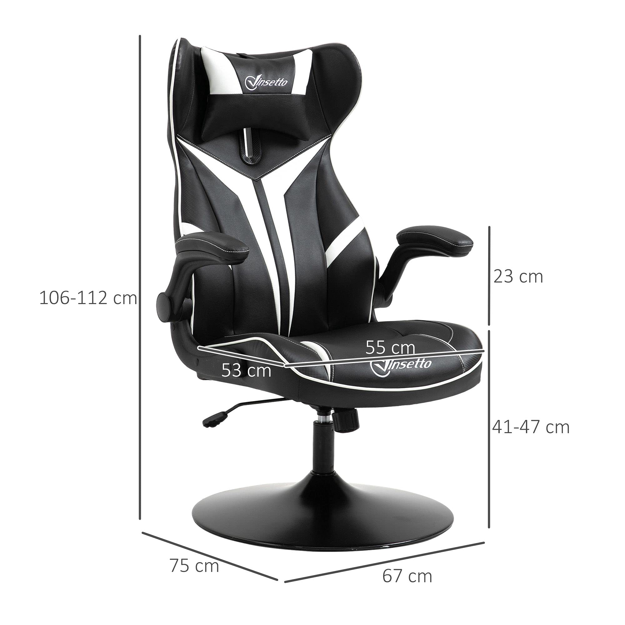 Vinsetto Gamingstoel met Schommelfunctie, Luidspreker, Lenden- en Neksteun, voor Speelkamer, kunstleer, grijs, zwart