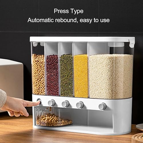 Miniatura 4 de Dispensador de alimentos secos de 5 rejillas, dispensador de cereales transparentes de 16.1 x 6.3 x 13.2 pulgadas con tapa extraíble, recipiente