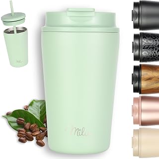 Milu Insulated Mug 400ml - Thermos Coffee Waterproof Stainless Steel, BPA Free Thermal Cup, 100% Leak Proof, (Lilly Green, 400ml)