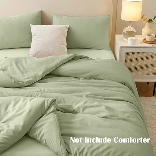 Miniatura 2 de Nanko Juego de funda de edredón tamaño matrimonial, color verde salvia, 3 piezas, 80 x 90 pulgadas, microfibra de lujo, funda de consoladoredredón