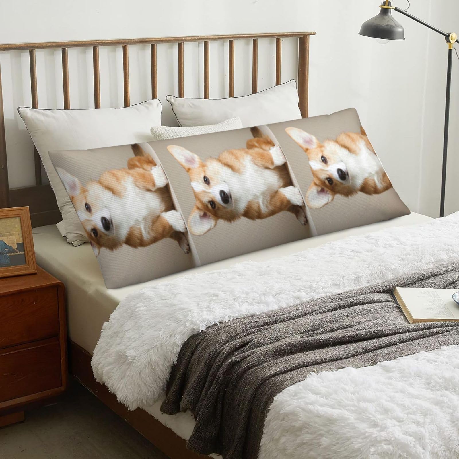 Funny Corgi Dog Pattern, Body Pillow Cover with Zipper,Long Body Pillowcase 20 x 60 in
