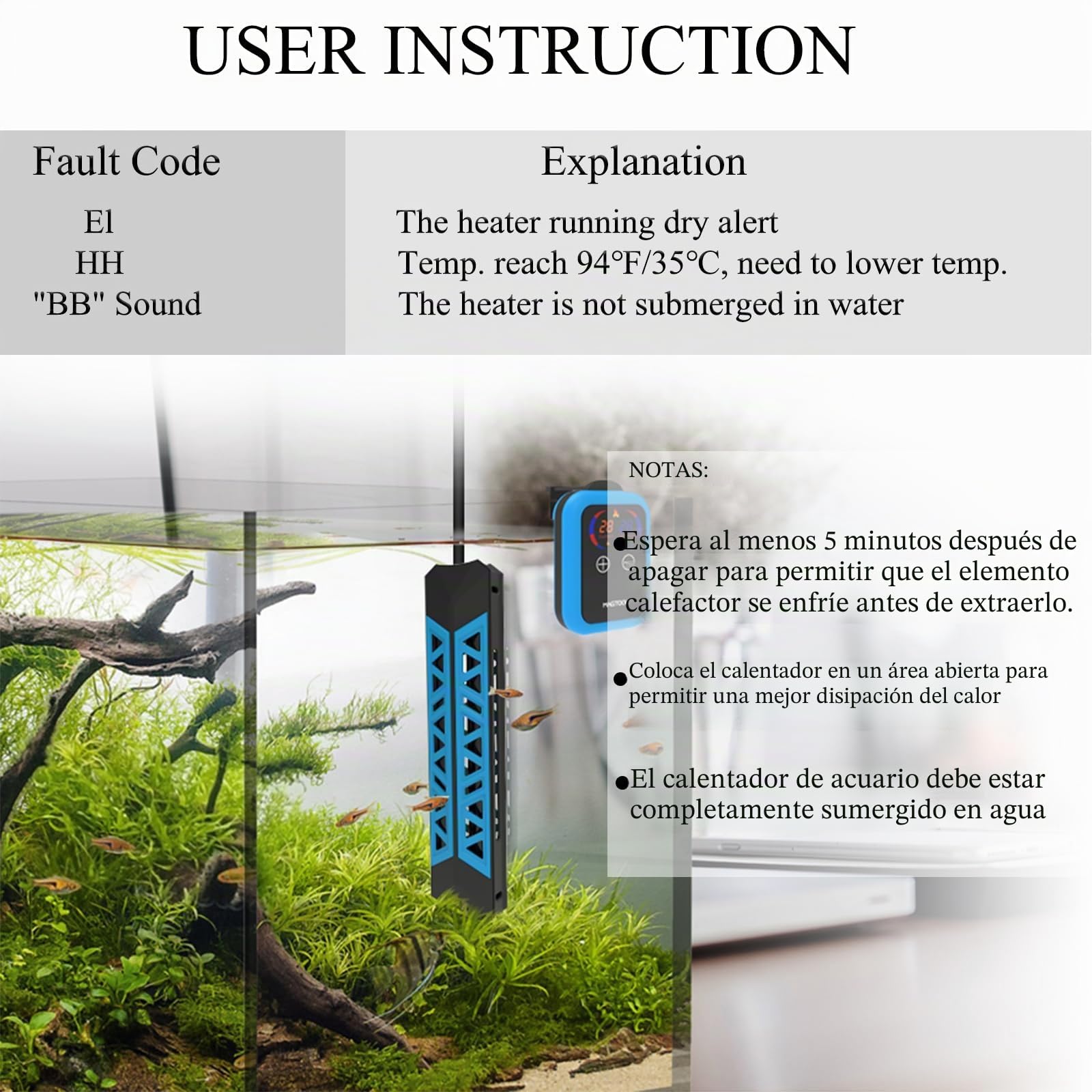 MagTool 300 to 1500W Calentador Acuario, Calentador Sumergible para Acuarios con Protección contra Sobrecalentamiento Y Apagado Automático De Peces con Controlador Digital para Agua Dulce Y Salada