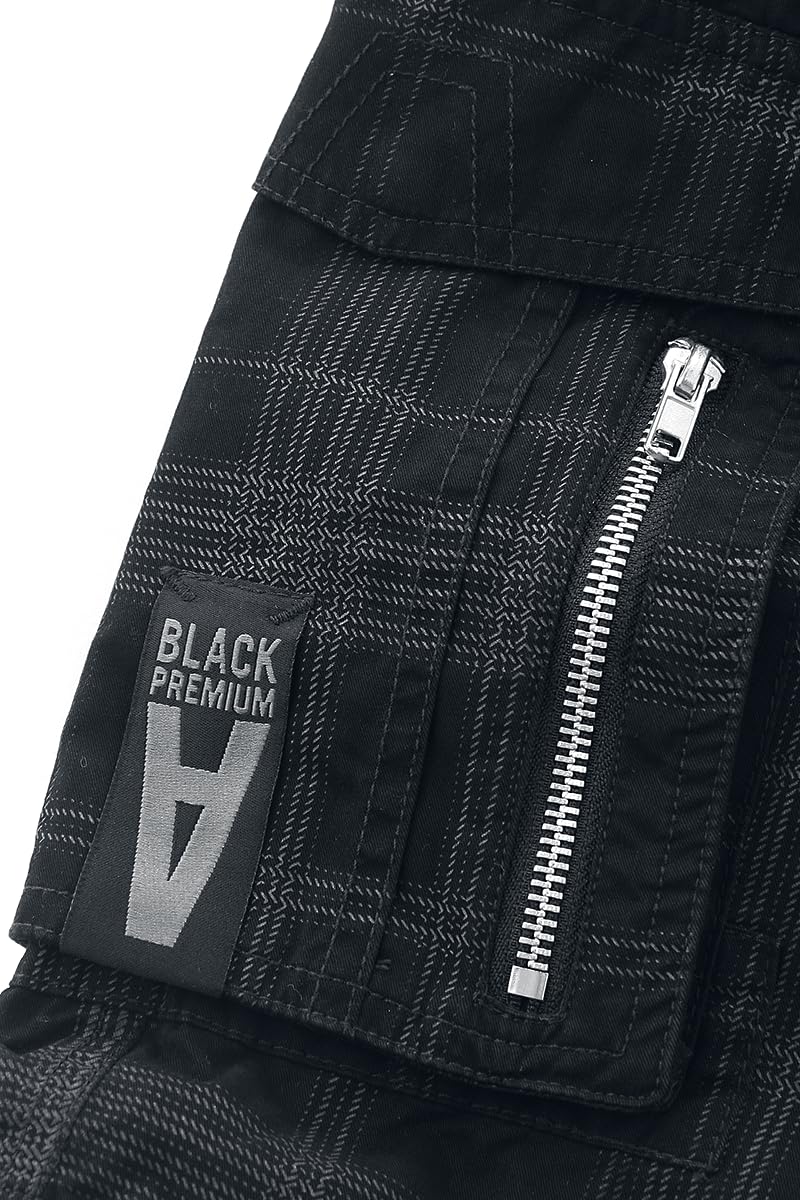 Black Premium by EMP Hombre Pantalón Corto Negro con Estampado de Cuadros