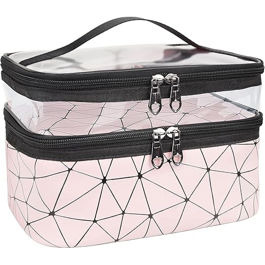 FLYNGO Double Layer Cosmetic Bag Organizer - Pink Diamond
