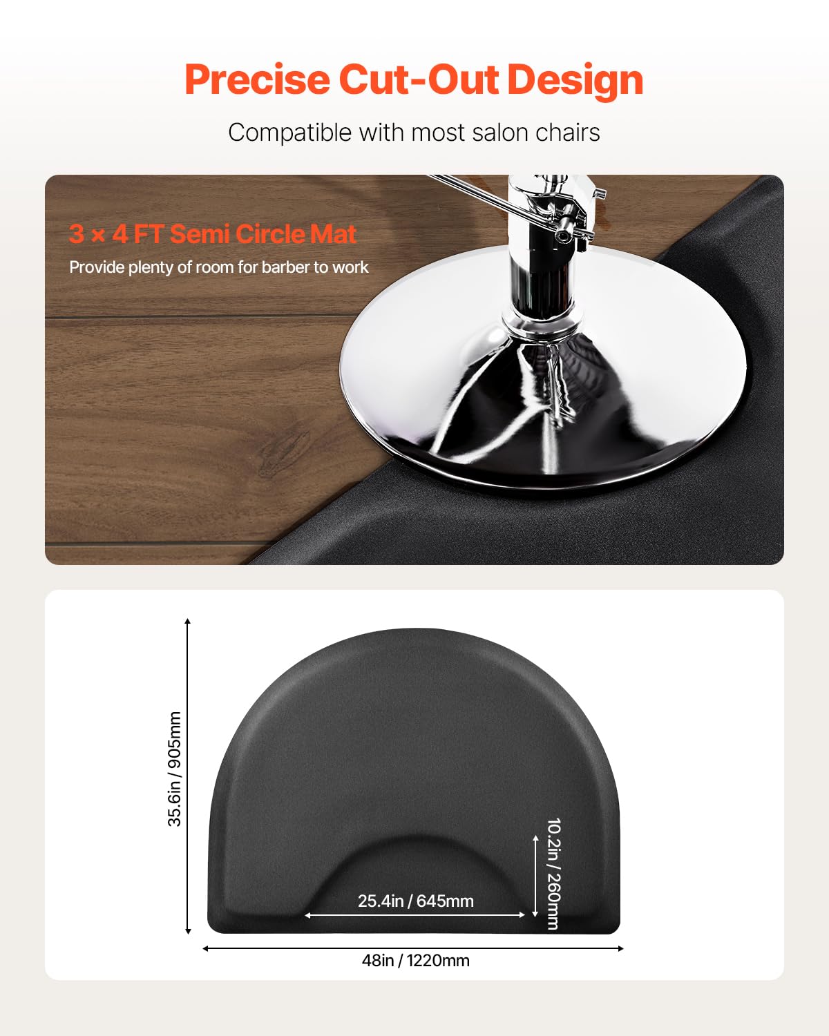 VEVOR Salonmatte für Friseure, 905x1220 mm, halbrunde Stehmatte, 13 mm Dicke Anti-Ermüdungsmatte für Friseursalons, leicht zu reinigender PVC-Oberfläche & abgeschrägten Kanten zum Stolpern