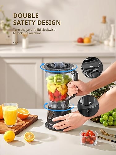 Miniatura 5 de Reemix Licuadora, licuadora de encimera de 50 onzas, 2 velocidades ajustables + pulso, doble bloqueo de seguridad, jarra apta para lavavajillas para