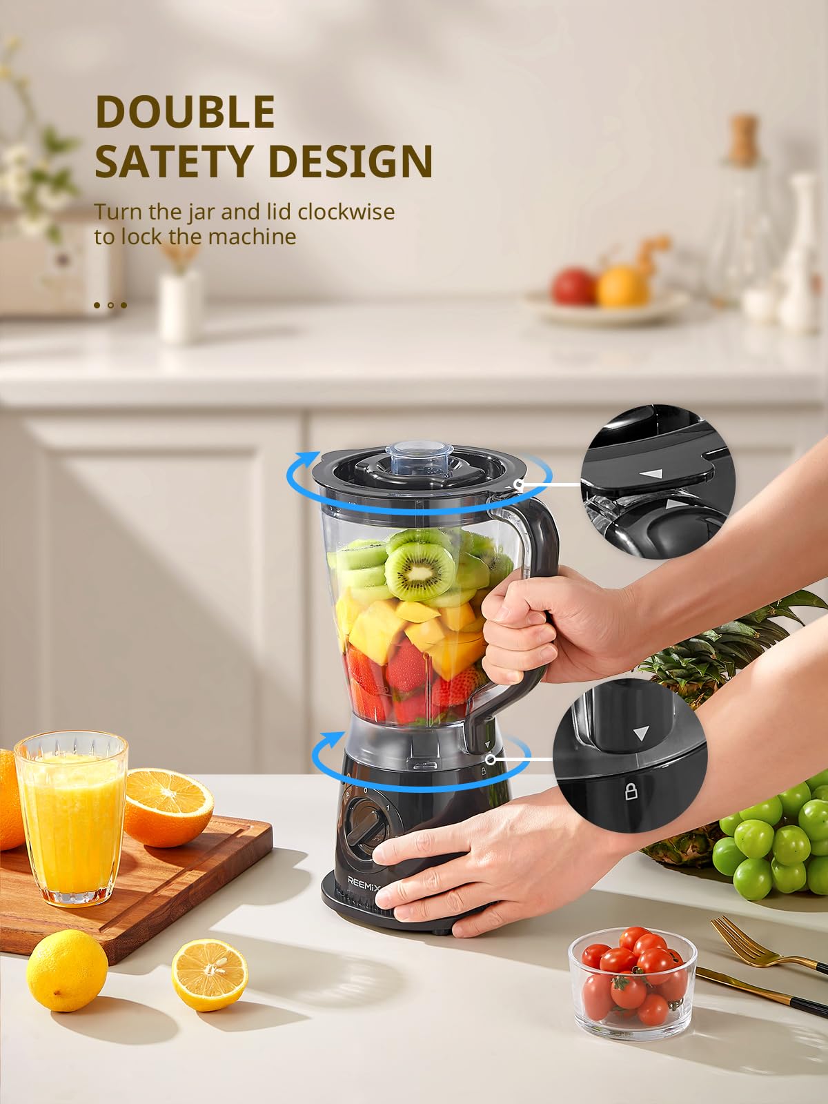 Batidora de 500 W, 1,5 L con 2 velocidades y función de pulso, cuchillo de acero inoxidable, tapa extraíble con vaso medidor, vaso mezclador apto para lavavajillas para batidos y batidos