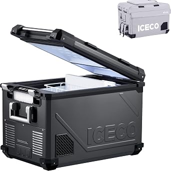ICECO APL55 12Volt Car Refrigerator, 58Qt Dual Zone Portable Freezer Powered by SECOP, APP Connect,4F68F, DC 12/24V, AC 110-240V, 12v Fridge Freezer for Outdoor, Car, Travel |Black + Insulation Bag