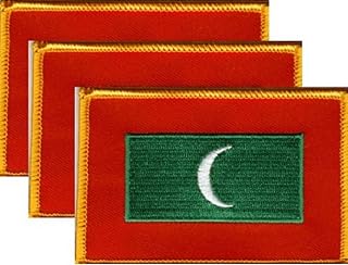 Pack of 3 Maldives Flag Patches 3.50 x 2.25 Inch Pack of Three International Embroidered Iron On or Sew On Flag Patch Emblems