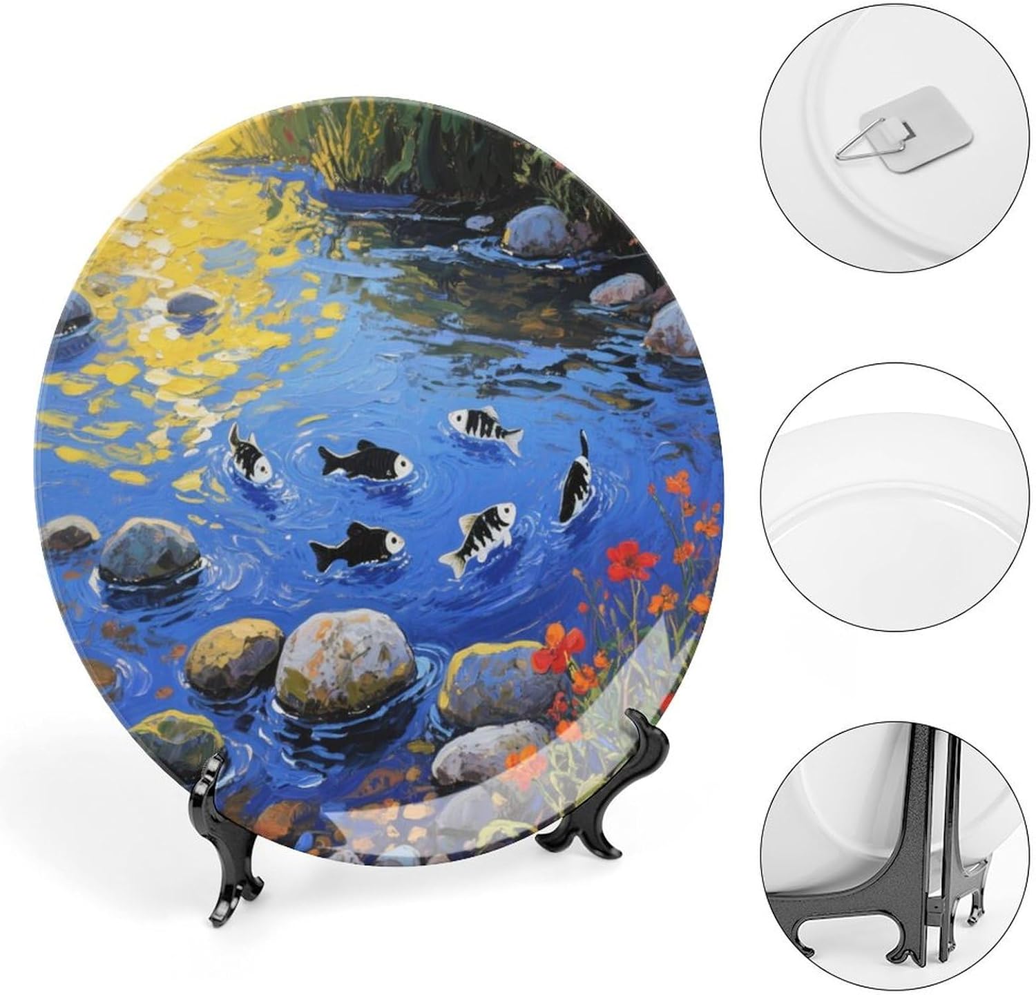 Bone China Decorative Plates Creek Pebbles Ceramic Decorative Plate Wall Decor with Display Stand Ceramic Ornaments for Wall Hanging Decoration